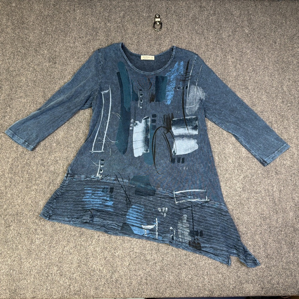 Women's Jess & Jane Blue 3/4 Sleeve Blouse Shirt Size Medium Made In USA